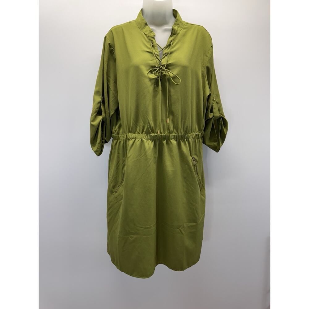Speed Limit Mph Button Down Olive Green 3/4 Sleev… - image 2